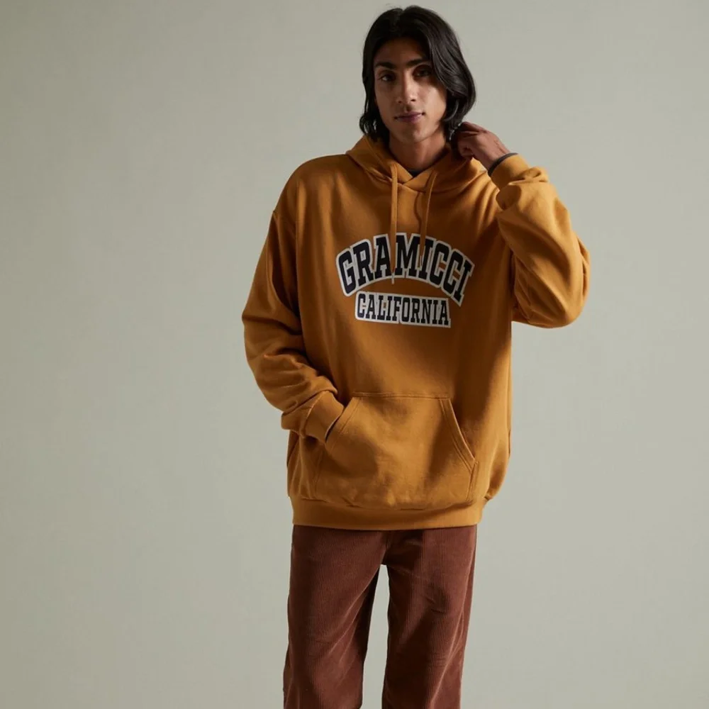 NEW $108 Gramicci Logo Hoodie Sweatshirt in Yellow Gold